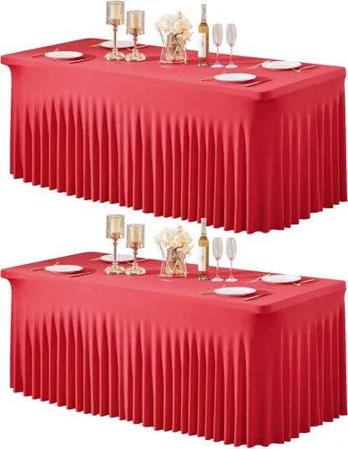 Miniatura 12 de Paquete de 1 manteles azul bebé para mesas rectangulares de 4 pies, cubiertas de mesa de spandex elástico de una pieza resistentes a las arrugas