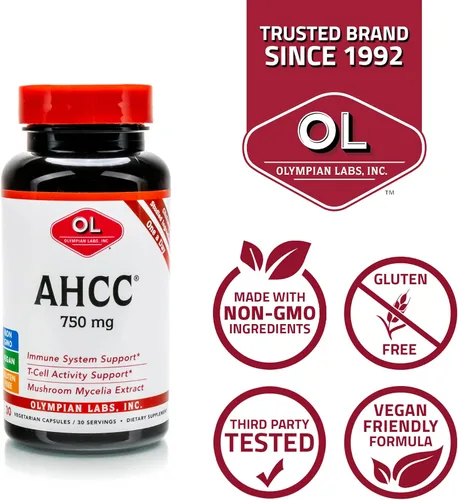 Miniatura 4 de Olympian Labs Suplemento AHCC premium de 750 mg de AHCC por cápsula – Apoya la salud inmunológica, la función hepática y la actividad natural