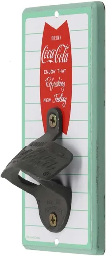 Miniatura 2 de Coca-Cola - Abridor de botellas de pared a rayas, abrebotellas de Coca-Cola vintage, hecho con madera y metal fundido, gran idea de regalo Rojo