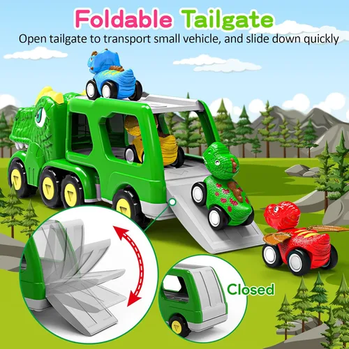 Miniatura 4 de ENJSD Juguetes para niños de 1, 2, 3, 4 años, juguetes 5 en 1 para edades de 2 a 4 años con 4 juguetes de dinosaurio para niños de 3 a 5 años, Verde