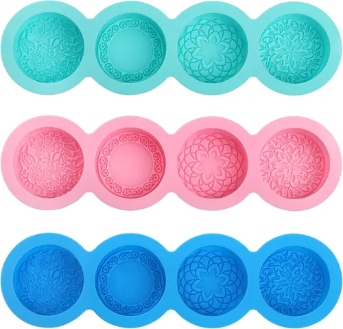 Hedume Paquete de 3 moldes de silicona para jabón, 4 cavidades diferentes formas de flores, moldes de silicona para hornear, moldes de jabón hechos