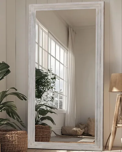 Miniatura 30 de Espejo de longitud completa, espejo de madera de 71 x 32 pulgadas, espejo de piso de madera con soporte, espejos de pie de gran tamaño, espejos