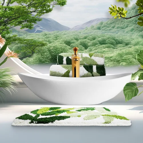 Miniatura 6 de Alfombra de baño acolchada 24" x 17" extra suave, alfombrilla de baño verde, lavable a máquina, linda alfombra de hojas antideslizante y duradera