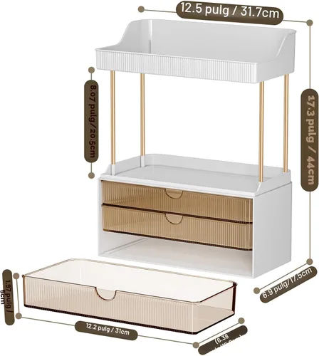 Miniatura 4 de caktraie Organizadores y Almacenamiento de Baño - Organizador de Maquillaje de 3 Cajones y 2 Niveles, Cajón de Almacenamiento de Cosméticos