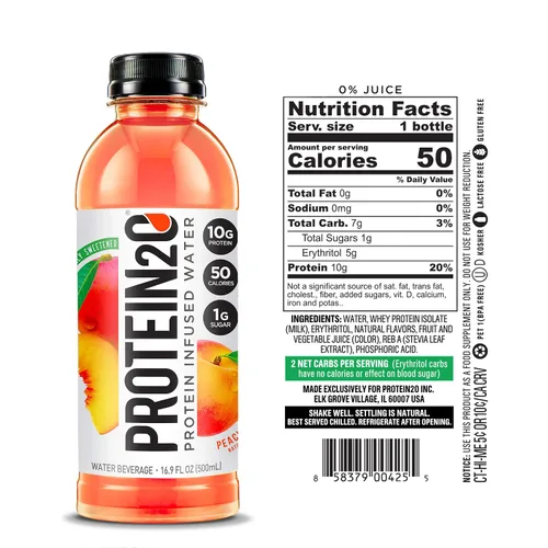Miniatura 2 de Protein2o Paquete variado de agua con infusión de proteína de suero de leche, durazno mango y más sabores, botella de 16.9 onzas (12 unidades)