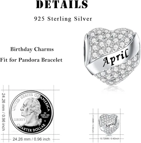 Miniatura 6 de Abalorio Dalaran de plata de ley 925 con forma de corazón, para brazalete, feliz cumpleaños, para mujer