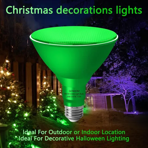 Miniatura 2 de Gonhom PAR38 - Luces de inundación para exteriores, bombillas LED regulables, 20 W (equivalente a 200 W), base E26, porche al aire libre, Verde