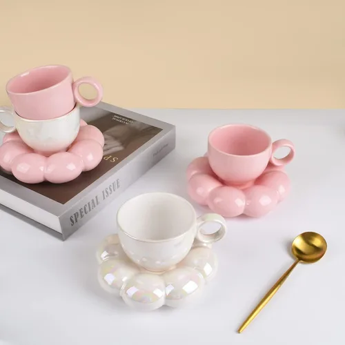 Miniatura 7 de Koythin Taza de Café de Cerámica con Juego de Platillo, Taza Creativa y Bonita con Posavasos de Girasol para Oficina y Hogar, 6.5 oz/200 ml para Té
