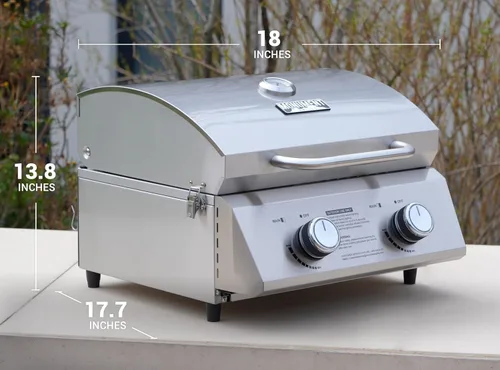Miniatura 3 de Monument Grills Parrilla de gas propano de mesa para acampar al aire libre portátil cocinar con cerraduras de viaje, tapa alta de acero inoxidable