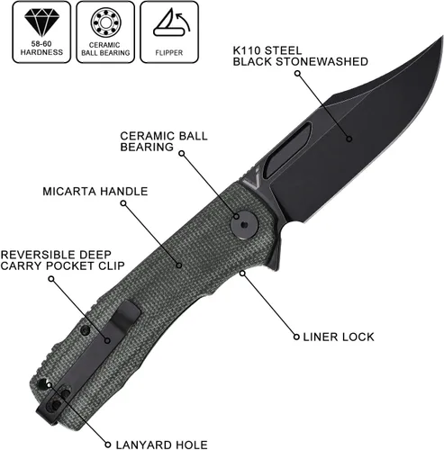 Miniatura 2 de Petrified fish PFP03 Victor, hoja de satén K110 de 3.58", 4.94 oz Micarta Handel Flipper Liner lock Cuchillo plegable