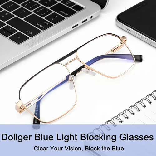 Miniatura 6 de Dollger Gafas cuadradas de aviador con luz azul para hombre, gafas retro de metal con bloqueo de luz azul, para juegos de computadora UV400