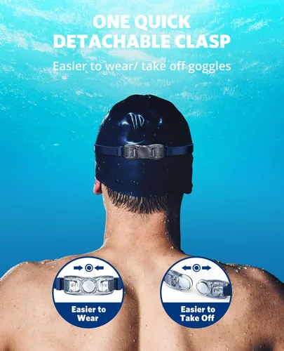 Miniatura 6 de Aegend Gafas de natación, gafas de natación sin fugas, protección completa para adultos, hombres, mujeres y jóvenes Negro con correa azul