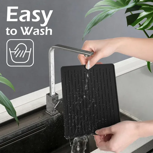 Miniatura 4 de GeeRic Tapete para secar platos, tapete de silicona resistente al calor para encimera de cocina, tapete antideslizante para secar platos, apto