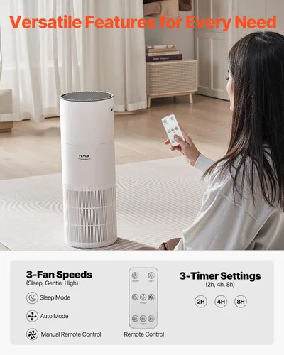 Miniatura 7 de VEVOR Purificador de aire 2 en 1 con humidificador, cubre hasta 1090 pies cuadrados en una hora, filtro True HEPA 11, silencioso de 22dB, filtra