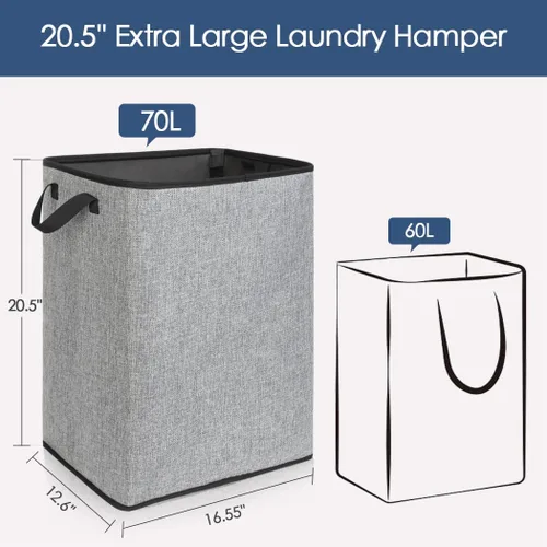 Miniatura 2 de SNIGJAT Cesta de lavandería para dormitorio, ropa sucia ligera y plegable para espacios pequeños, cesta de lavandería resistente con asas para Gris