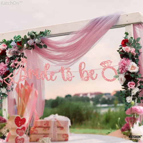 Miniatura 8 de KatchOn, Cartel con purpurina de oro rosa con la frase "Bride To Be" – Pre-encordado, 10 pies Letrero de novia con anillo para decoraciones