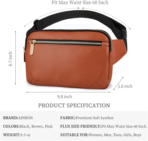 Miniatura 5 de Riñoneras de cuero para mujer, de moda, de talla grande, color negro, para hombres, lindas bolsas cruzadas, riñonera con gran capacidad, casual