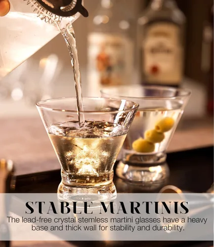 Miniatura 2 de LUNA & MANTHA - Juego de 4 vasos de Martini sin tallo, vasos de cóctel de Martini para Margarita, Manhattan, Cosmopolitan, bar en casa, fiestas