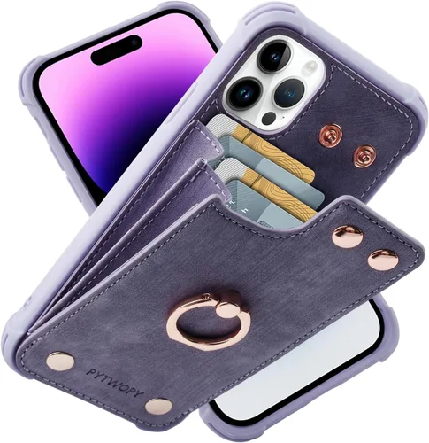 Miniatura 19 de Funda tipo cartera compatible con iPhone XR/10R con tarjetero de crédito, funda protectora de cuero a prueba de golpes compatible con anillo