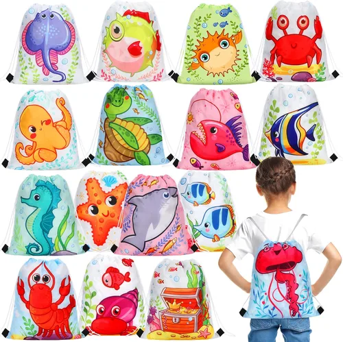 Funtery 32 piezas Bolsas de caramelo para regalos de fiesta de animales marinos del océano Bolsas de golosinas de animales marinos Bolsas de regalo