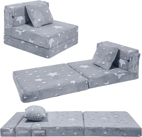 Miniatura 13 de MeMoreCool Silla Cama Futón Plegable para Niños, Sofá Cama Tri-plegable Brillante Convertible Colchón Sofá para Niños Pequeños, Sofá de Espuma
