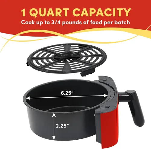 Miniatura 4 de Elite Gourmet EAF-3218R Freidora Personal Compacta de aire caliente eléctrica, ahorra espacio y sin aceite, control de tiempo y temperatura, 1.1 Rojo
