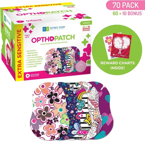 Miniatura 2 de Opthopatch Parches oculares para bebés – Adhesivo extra sensible – Diseño para niñas [Serie I] – 70 unidades + 2 gráficos de recompensa
