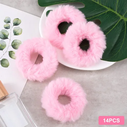Miniatura 3 de OIIKI 14 bandas elásticas para el cabello con pelo sintético de conejo, bandas elásticas para coleta de caballo para niñas y mujeres, accesorios