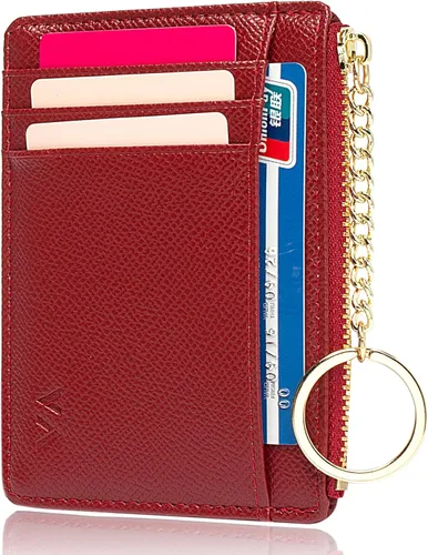 Miniatura 102 de Tarjetero delgado con bloqueo RFID, billetera de bolsillo pequeño, con cremallera Keychian para monedero, monedero y tarjetero para mujeres y hombres