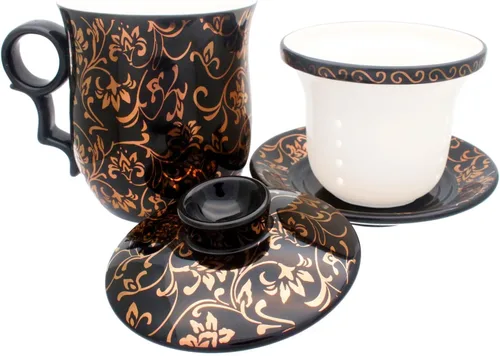 Miniatura 6 de Taza de té de porcelana con tapa de infusor y juegos de platillos – Taza de café de cerámica china Jingdezhen Taza de té de hoja suelta Sistema