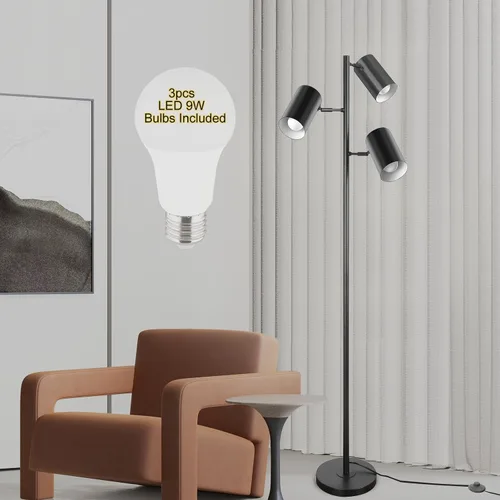 Miniatura 2 de Ldeco lámpara de pie de árbol con 3 luces de 9W, bombillas LED E26, lámpara de pie alta y negra con 3 luces ajustables y giratorias, lámpara de pie