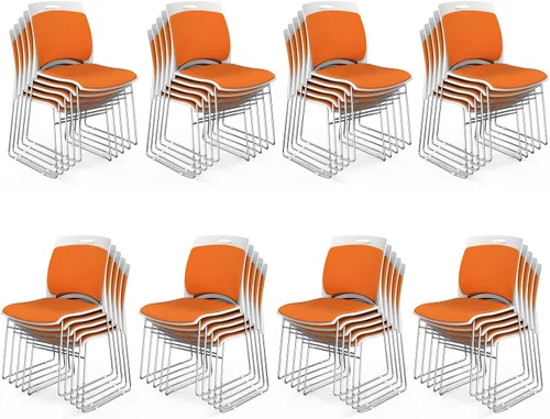 Miniatura 9 de VINGLI Juego de 4 sillas apilables de oficina con base de trineo de metal, asiento y respaldo ergonómicos acolchados de plástico, capacidad de 350