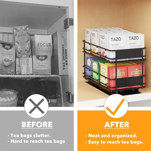 Miniatura 5 de SpaceAid Organizador de especias extraíble para gabinete, 2 cajones de 2 niveles, organizador de bolsas de té extraíble para gabinete