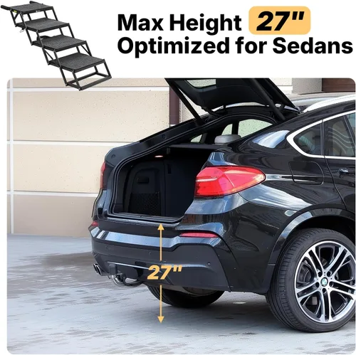 Miniatura 5 de Veehoo Escalones plegables para perros grandes, rampa plegable de 4 escalones para vehículos de automóvil de 17 pulgadas de ancho, escalera portátil
