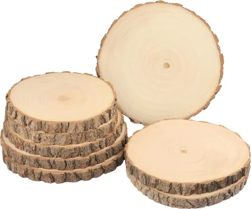 Miniatura 8 de 4 piezas de rebanadas de madera natural de 10 a 12 pulgadas, círculos de madera de Paulownia sin terminar con cortezas para posavasos, manualidades