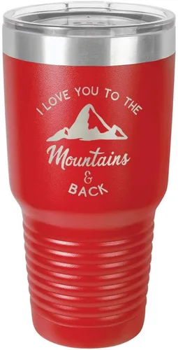 Miniatura 17 de Vaso negro de 30 onzas con popote y tapa superior deslizante con texto en inglés "I love you to the mountains and back", color negro