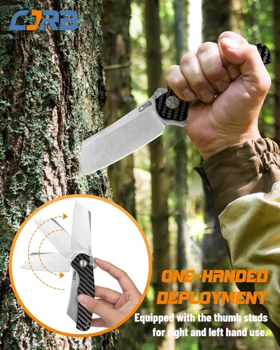 Miniatura 4 de Cuchillo táctico CJRB Crag, cuchillo plegable de bolsillo Cleaver con hoja de acero AR-RPM9 lavado a la piedra y mango de fibra de carbono