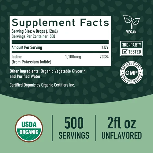 Miniatura 6 de Líquido de yodo orgánico para apoyo tiroideo Suplementos de yodo naciente Certificado orgánico USDA Líquido de yoduro de potasio decolorado