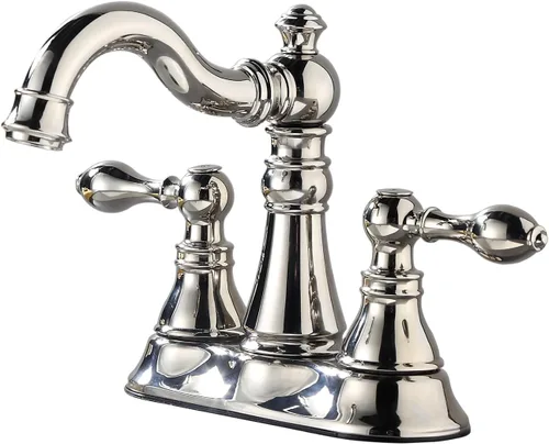 Miniatura 16 de Llave de baño de latón pulido de dos asas de 3 agujeros con conjunto de drenaje emergente, llave de lavamanos clásico de 4 pulgadas con caño