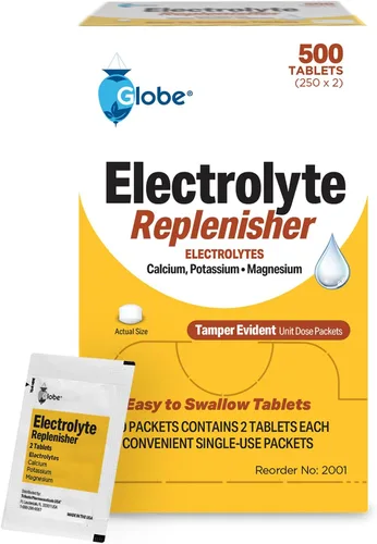 Globe Tabletas de repuesto de electrolitos para hidratación rápida y recuperación del ejercicio (500 tabletas, 250 paquetes de 2) para atletas,