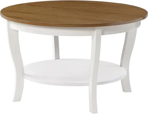Miniatura 8 de HomeStock Global Greatness - Mesa auxiliar redonda con estante, acabado de madera, mesa de estilo clásico de transición, estantería espaciosa de dos