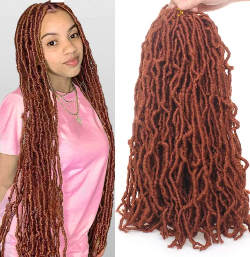 Miniatura 18 de Leeven - 6 paquetes de 21 mechones de cabello largo trenzado para mujer, trenzas de ganchillo sintético de cabello rizado desordenado estilo Rastas