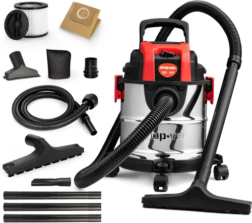 Shop-Vac Aspiradora húmeda/seca de 3 galones y 4.0 HP con función de soplador, tanque de acero inoxidable, aspiradora portátil con ruedas, incluye