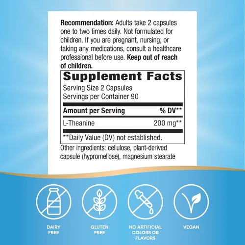 Miniatura 6 de Nature's Way L-teanina, apoyo al estrés.*, promueve la relajación*, 200 mg por porción de 2 cápsulas, vegano, 180 cápsulas (el embalaje puede variar)