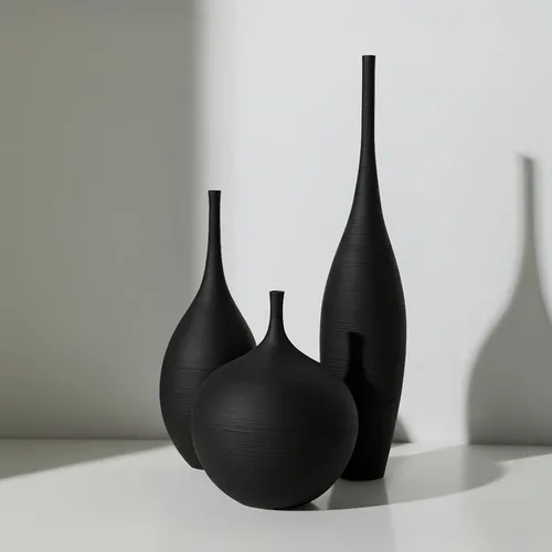 Juego de 3 jarrones de cerámica negra, modernos jarrones bohemios para decoración de centro de mesa, jarrones decorativos minimalistas mate para
