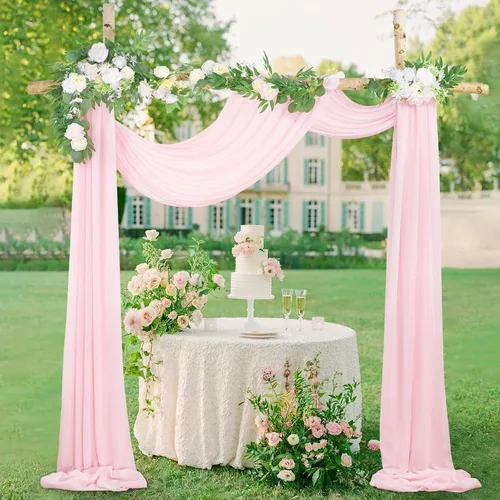 Miniatura 8 de Cortinas de boda con rosas polvorientas, 2 paneles de 6 yardas, cortinas de fondo transparentes para despedida de soltera, arcos de boda