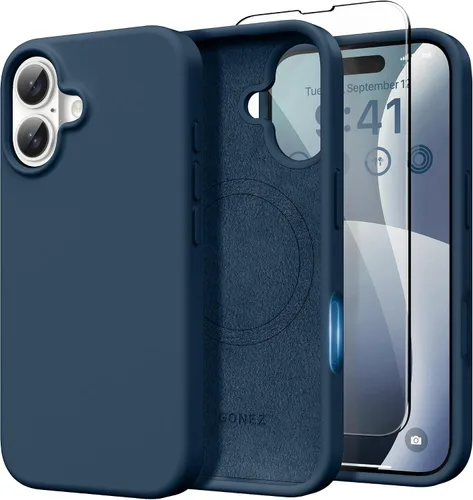 Miniatura 256 de GONEZ Funda de silicona para iPhone 14 Pro Max, compatible con MagSafe, con protector de pantalla + protector de lente de cámara, silicona líquida a
