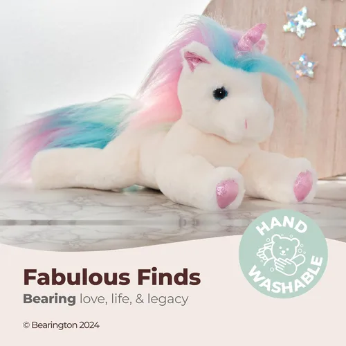 Miniatura 3 de Bearington Rainbow Shimmers - Animal de peluche unicornio blanco esponjoso y tierno de 10 pulgadas con pelaje de felpa suave para jugar y abrazar