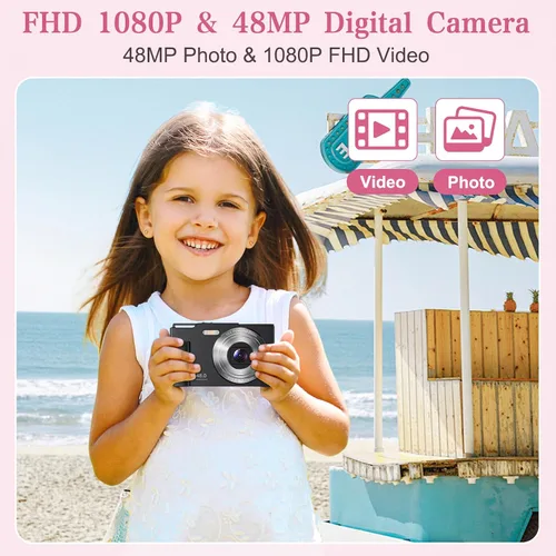 Miniatura 2 de Cámara Digital para Niños, FHD 1080P Apuntar y Disparar Cámara para Niños con Zoom Digital de 16X, Anti-Vibración, Flash, Tarjeta de 32GB, Cámara