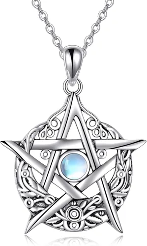ONEFINITY Collar de piedra lunar cruz de plata esterlinadrgaonhongoluna crecientepentagramatalismán collar con colgante de nudo celta regalos de
